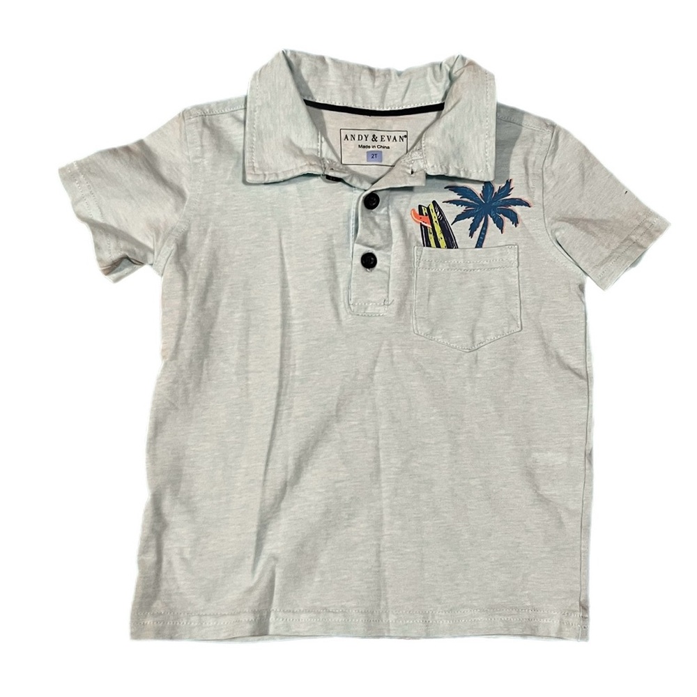 Andy & Evan Gray Polo Shirt with Palm Tree Design Sz 2T